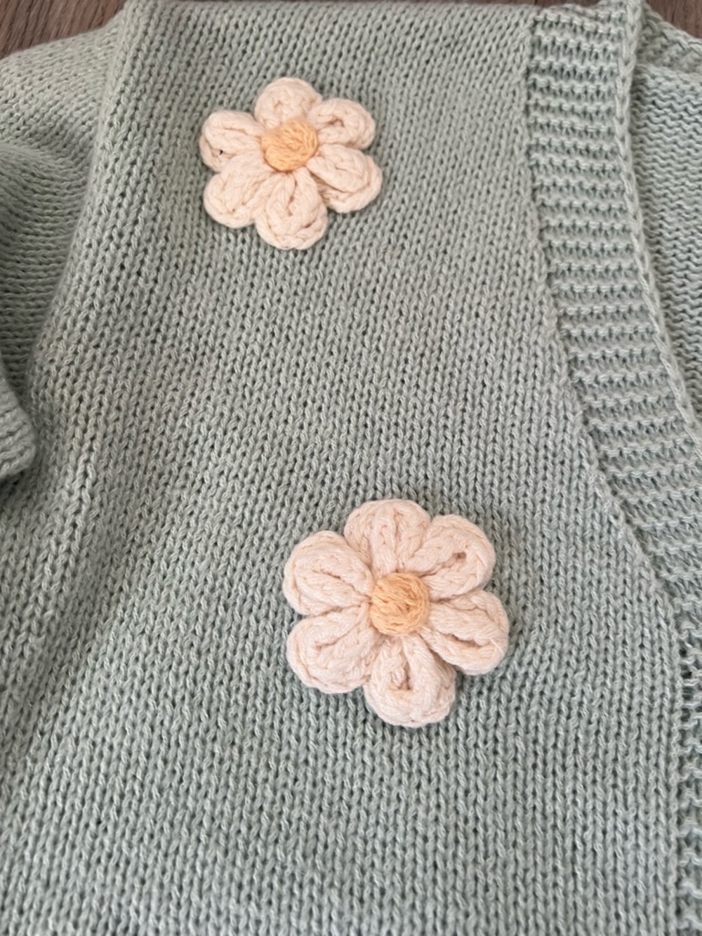 Dreamers Sage Green Cropped Cardigan with Cream Flower Appliqués - Picture 3 of 4